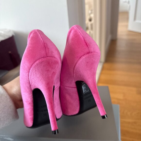 NWT Balenciaga Knife 100mm Pointed Toe Pumps Bright Pink Velvet Stilettos Sz 35 - Picture 8 of 9